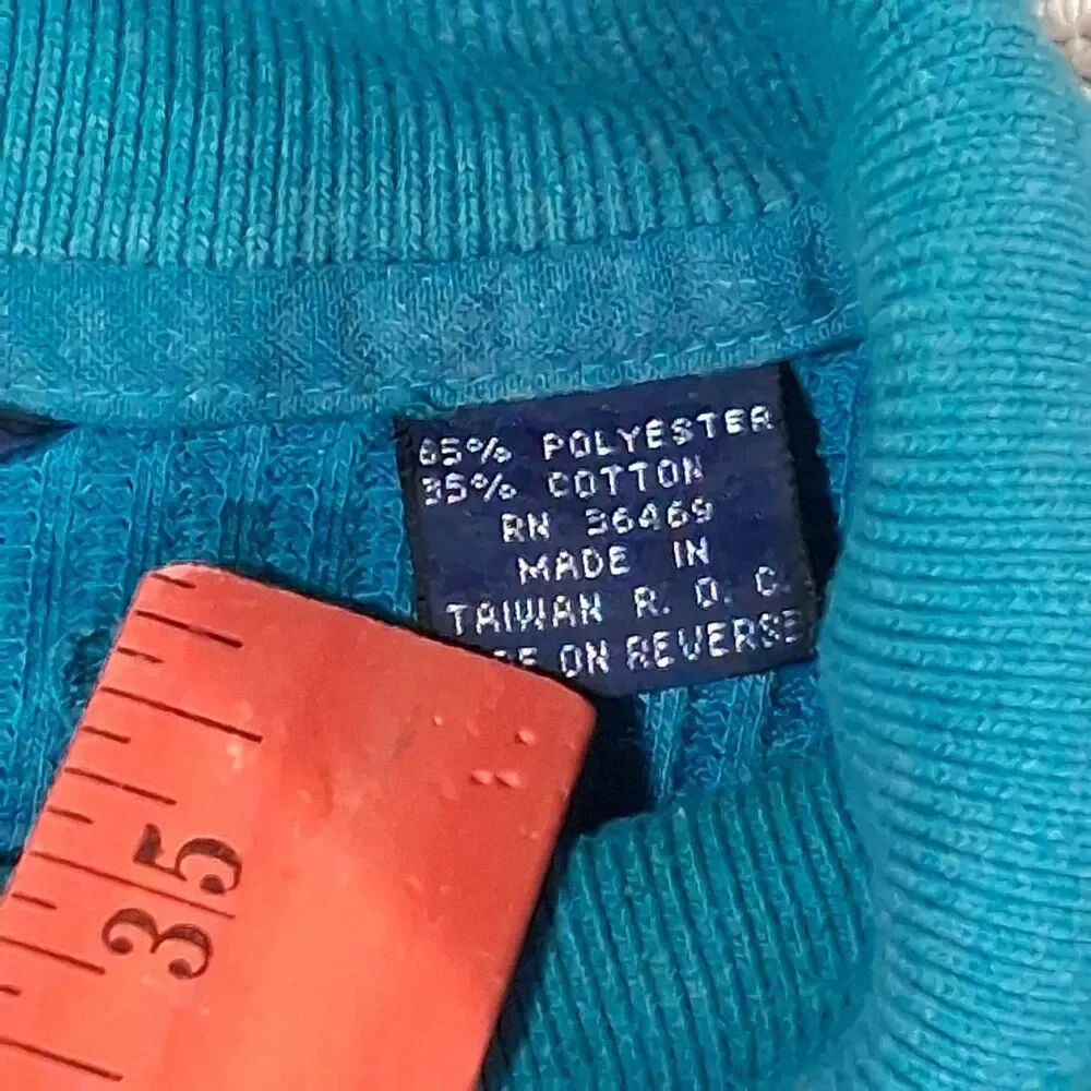 Vintage Knightsbridge Men XL Teal Ribbed Long Sleeve Polo Shirt Sweater 80s 90s
